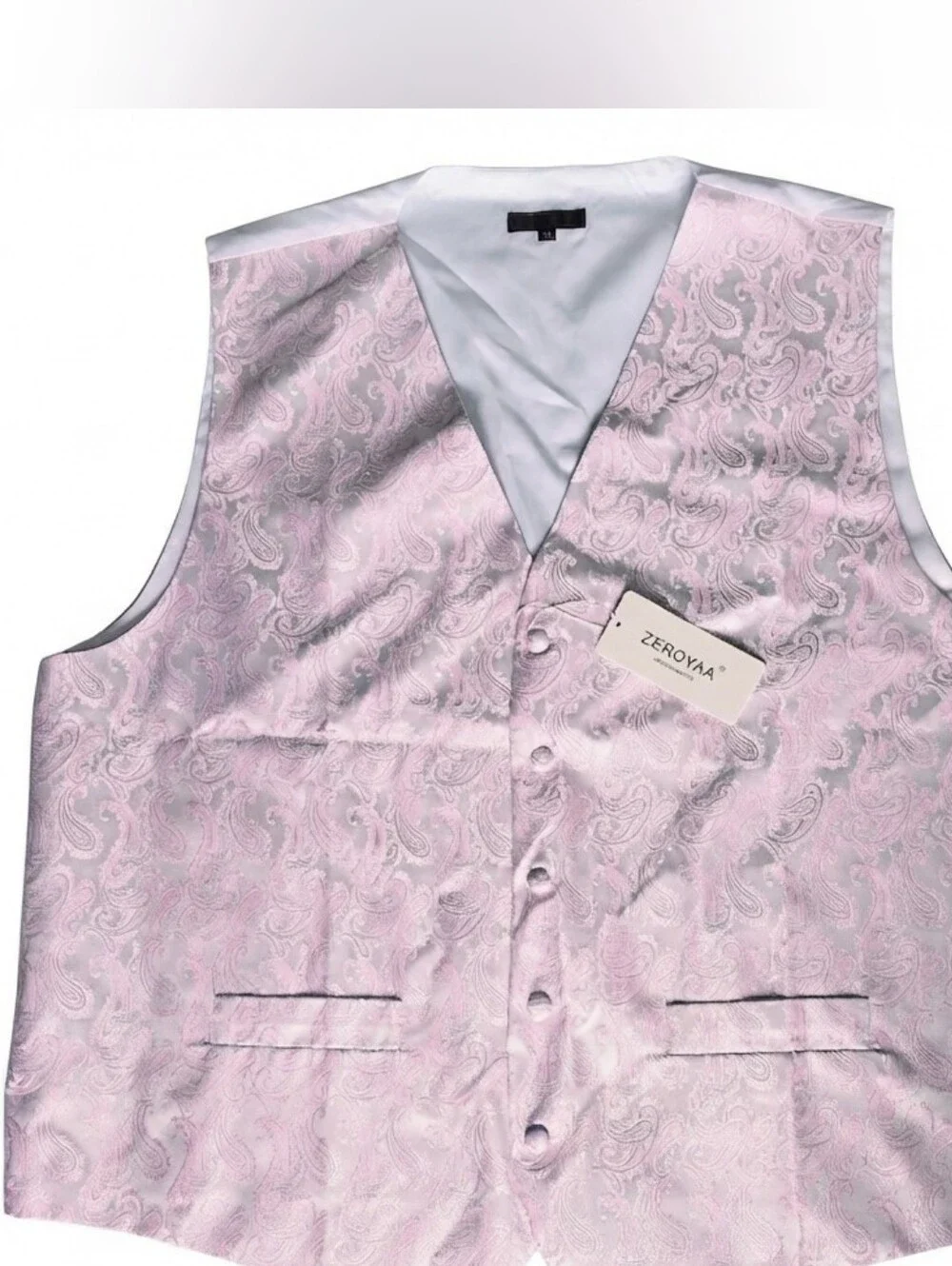 Elegant Men's Light Pink Paisley Brocade Waistcoat Vest Size XXL